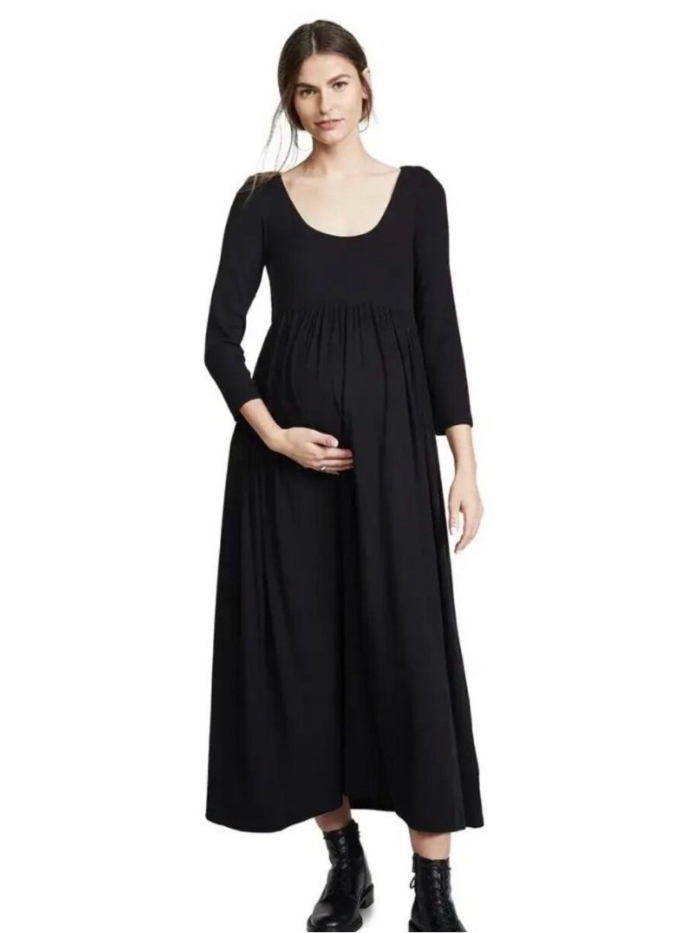 Hatch Maternity Black 3/4-Sleeve Scoop-Neck Maxi Dress